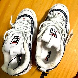 Fila Kid’s Disruptor II Premium Repeat White/Navy/Red, Size 5